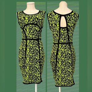 CARMEN MARC VALVO heavy knit sexy bright green and black midi sleeveless dress